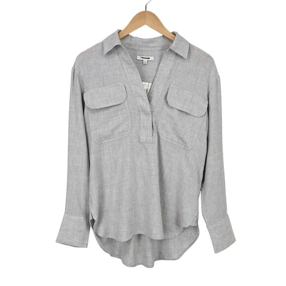NWT Madewell V-Neck Popover Shirt In Heathered Flannel Plaid Gray Size XXS - Picture 1 of 11